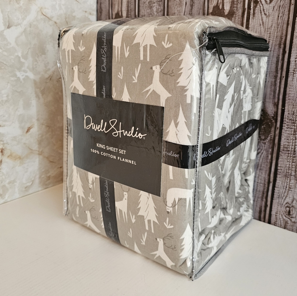 Dwell Studio Reindeer Cotton Flannel King Sheet Set Grey